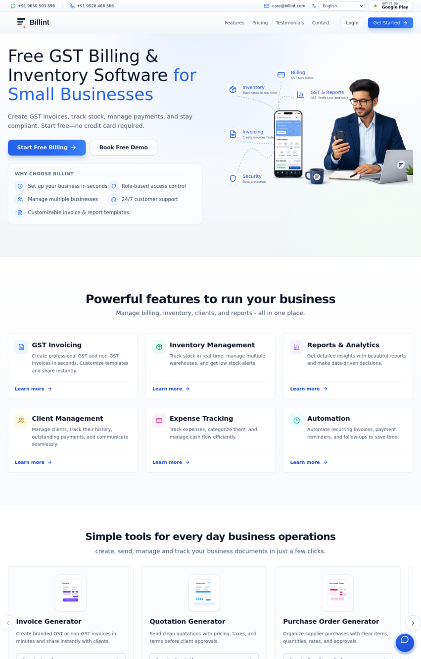 Billint dashboard — billing, inventory, and accounting