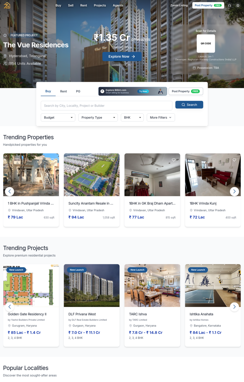 Zamiwala homepage — property discovery and real estate listings