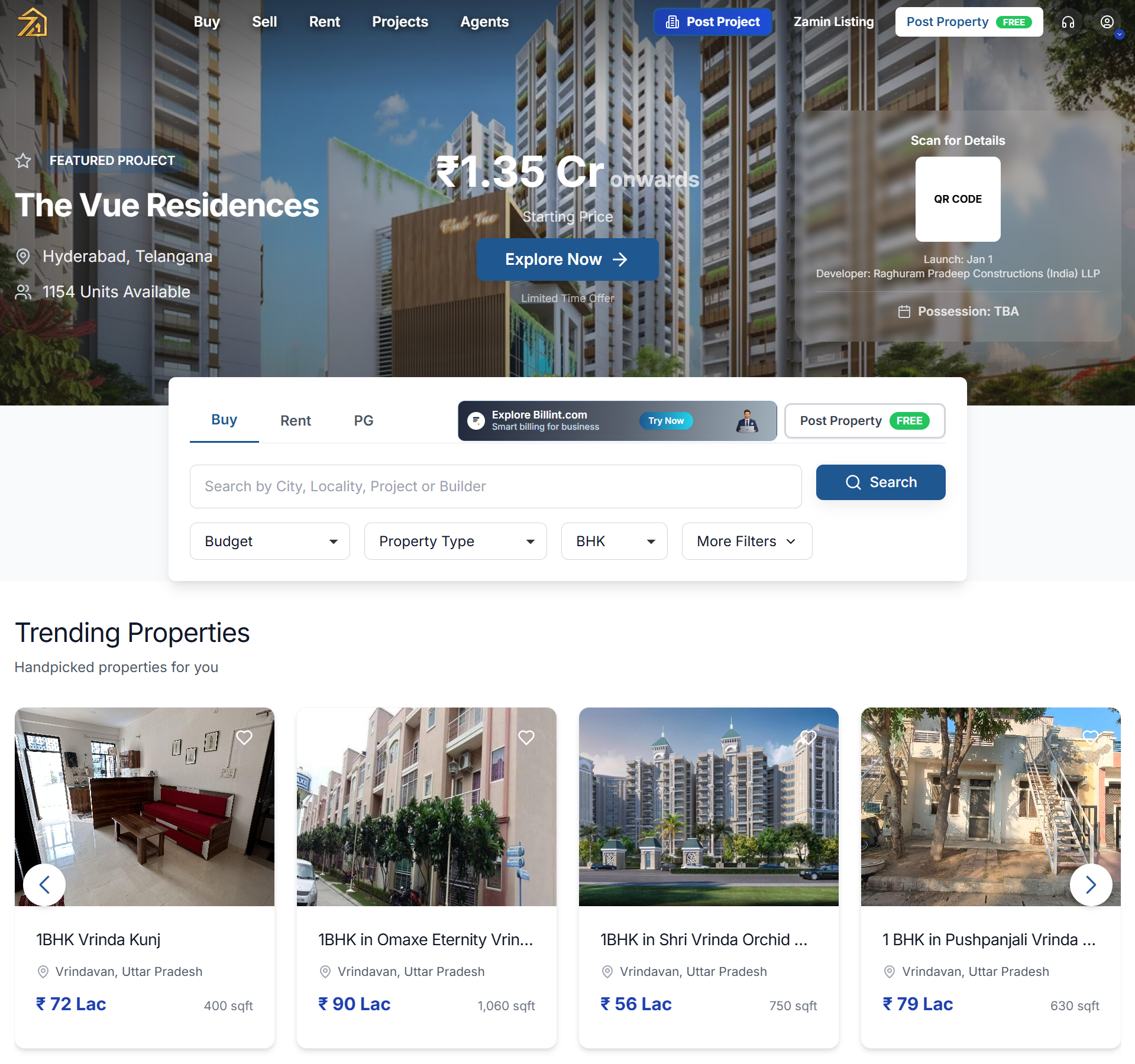 Zamiwala homepage — property discovery and real estate listings